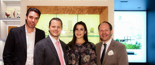 Store-Eröffnung in Hamburg (von links): Michael Stich, Charles und Melissa Graf von Faber-Castell, Frank Schleicher