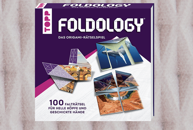 Foldology – Ein Origami-Rätselspiel, welches mit 100 einzigartigen Falträtseln helle Köpfe und geschickte Hände herausfordert. (Bild: frechverlag)