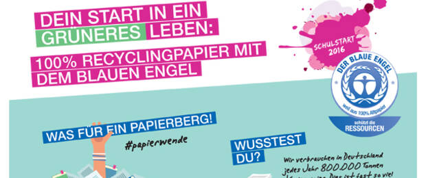 Unter dem Motto „Schulstart mit dem Blauen Engel“ startet im Sommer die Recyclingpapier-Kampagne.