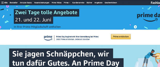 Der Termin für die Online-Schnäppchenjagd steht fest: Der Amazon Prime Day findet am 21. und 22. Juni statt. (Bild: Screenshot Amazon-Website)