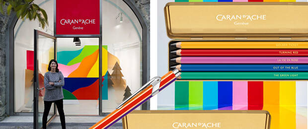 In seiner Kreativ-Werkstatt in Lausanne zeigt Caran d'Ache eine farbenfrohe Installation der Künstlerin Anaïs Coulon – Inspirationsquelle war die neue Weihnachtskollektion "Colour Treasure" des Unternehmens.