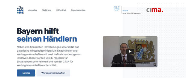 Weitere Infos zum Förderprogramm „Bayern hilft seinen Händlern“ sind auf der eigenen Website zu erhalten. (Bild: Screenshot Website)