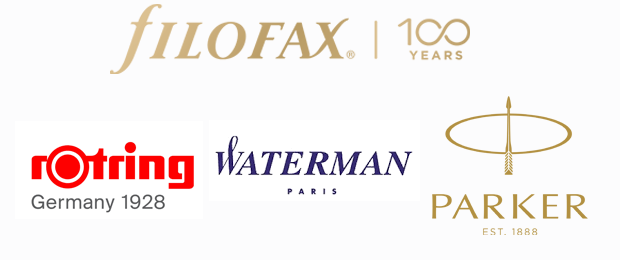Gemeinsamer Vertrieb: Filofax ergänzt sein Portfolio um die Marken Parker, Waterman und rOtring. (Logos: Hersteller)