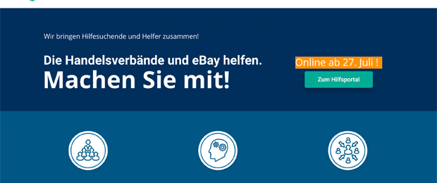 Unterstützungsplattform Flutopfer: die Handelsverbände und eBay haben ein Hilfsportal für betroffene Einzelhändler gestartet. (Bild: Screenshot HDE-Website)