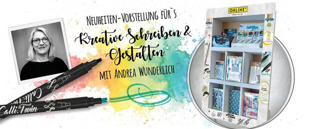 Live-Workshop im Rahmen der Insights-X Online: Kalligrafin Andrea Wunderlich stellt praktische Produkte von Online Schreibgeräte zum Thema Handlettering vor. (Bild: Online Schreibgeräte)